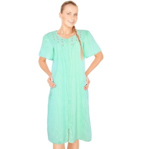 JEFFRICO House Dresses for Women with Pockets - Lightweight Breathable Short Sleeve Muumuu & Nightgowns - Zipper Front Housecoat and Dusters - 1 of 4