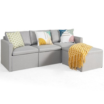 Tangkula Convertible L-shaped Sectional Sofa Couch Chaise w/ Ottoman Cushions