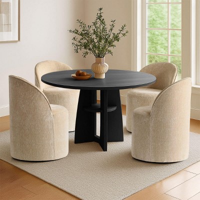 Modern Upholstered Dining Chair Set of 4 Chenille Dining Chair with Wheels Round Dining Room Chair for Kitchen,Indoor Furniture—Tanpinhause