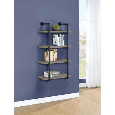 INFURNIC Decorative Wall Shelf 24-Inch Driftwood Metal Shelf for Storage and Display Stylish Space-Saving Design , Grey, 23.5"*11.5"*46"