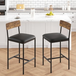 25.5 Inch Bar Stools, Upholstered Counter Height Stools with Backrest and Footrest for Kitchen Island Dining Room - 1 of 4