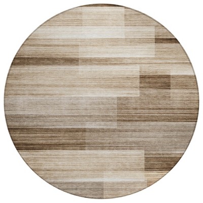 Brown And Ivory Striped Washable Indoor Outdoor Area Rug