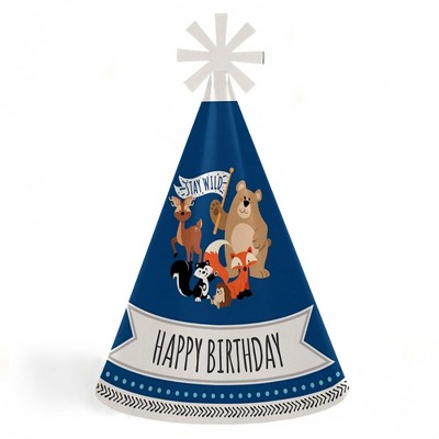 Big Dot of Happiness Stay Wild - Forest Animals - Cone Happy Birthday Party Hats for Kids and Adults - Set of 8 (Standard Size)