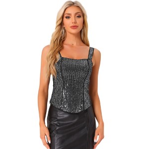 Allegra K Women's Sequin Sparkly Glitter Sleeveless Camisole Corset Tank Top - 1 of 4