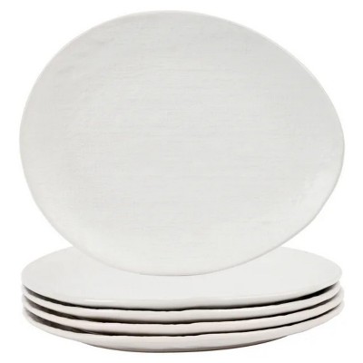 LunaLulinlk Linen Artisan Dinner Plate Set, 4 Pieces Dinnerware Dishes Set, Irregular 11 Inches Ceramic Plates Suitable White, Large