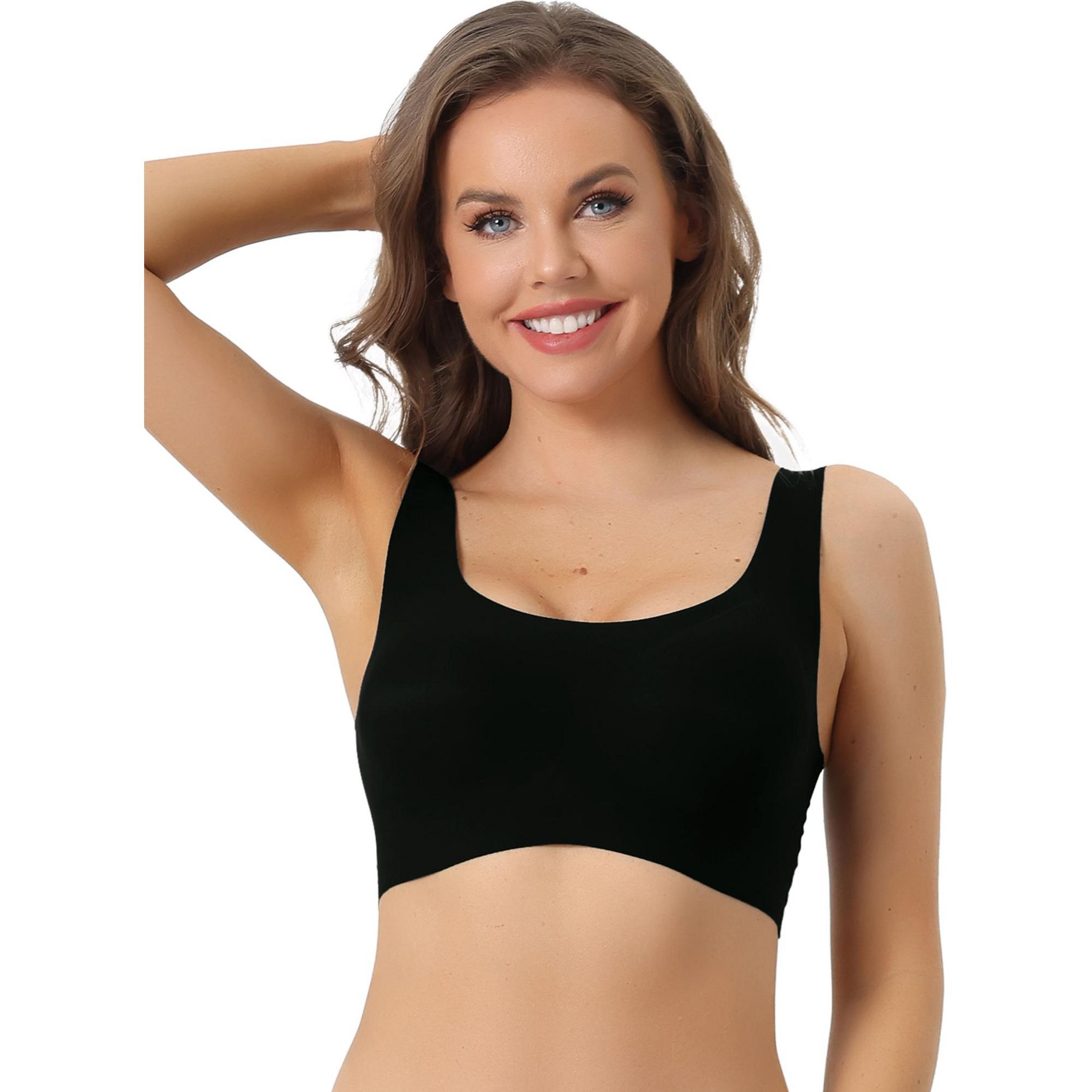 Allegra K Women's Wirefree Push Up Workout Yoga Sleep Comfort Sports Bras Black L