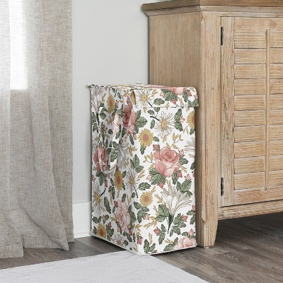 Blush Pink Floral Canvas Collapsible Laundry Hamper with Lid