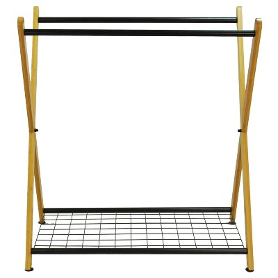 Black Bamboo X-Frame 3-Bag Laundry Sorter with Wire Handles