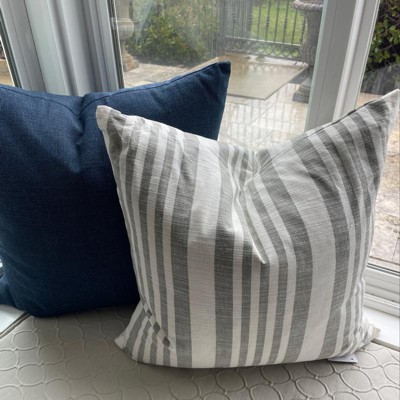 20"x20" Gray and White Striped Cotton Square Throw Pillow
