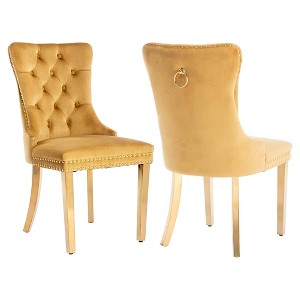 QingMoon Velvet Dining Chairs Set of 2, Button Tufted Kitchen Chairs with Stainless Steel Plating Legs, Modern Accent Chairs for Living Room - 1 of 4