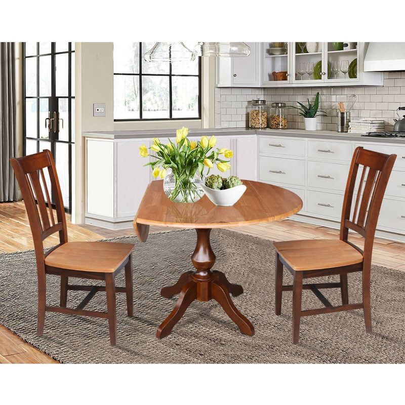 30.3&#34; Round Top Pedestal Extendable Dining Table with 2 Chairs Cinnamon/Espresso - International Concepts, 6 of 8