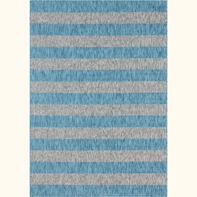 Light Aqua Rectangular Synthetic Stripe Outdoor Rug 8' x 11'
