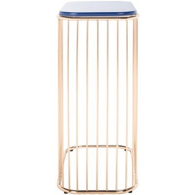 Modern Glam Blue & Gold Square Metal & Wood Accent Table
