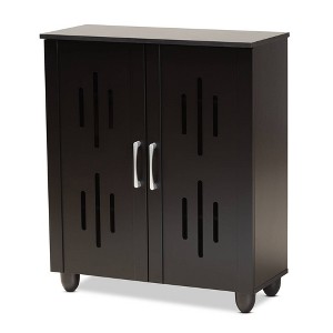 Baxton Studio Renley Espresso Wood 2 Door Shoe Storage Cabinet Brown: Freestanding Organizer, Holds 8 Pairs - 1 of 4