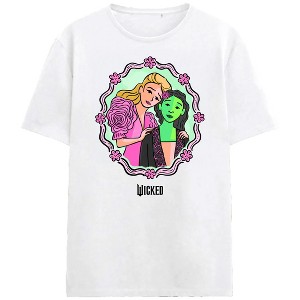 Wicked Part One Green Goes Well With Pink Mirror Scene Adult White Crew Neck Short Sleeve T-shirt - 1 of 3