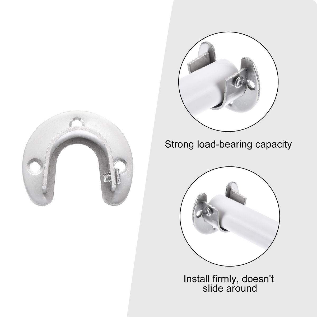 Unique Bargains Stainless Steel U-Shaped Design Closet Rod Brackets - thumbnail 3