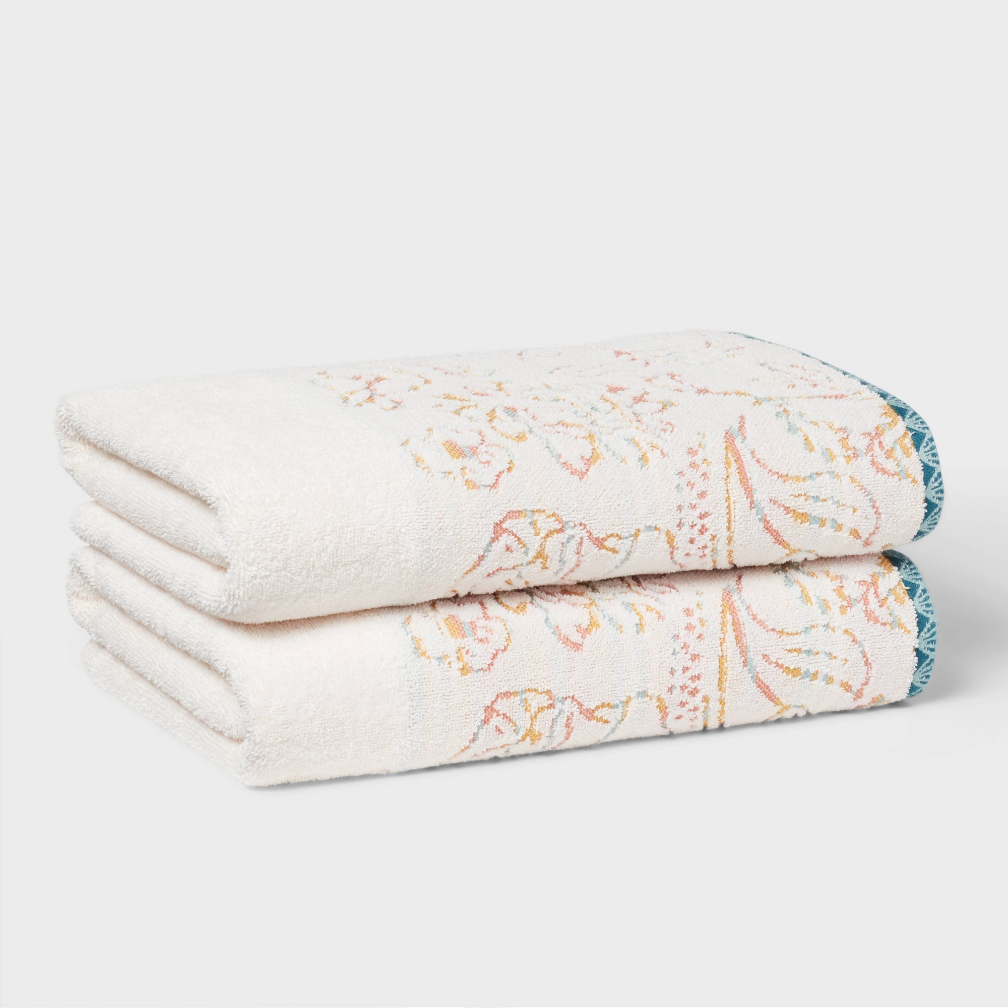 2pc Boho Border Floral Bath Towel Multi - Threshold™
