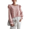 Anna-Kaci Women's Long Sleeve Textured Blouse with Raised Floral Details and Shoulder Ruffle Accents - 3 of 4