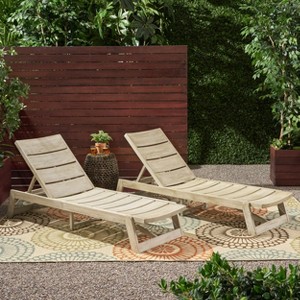 Wooakway Modern Rustic 2PCS 79"L Slatted Acacia Wood Patio Chaise Lounge with Adjustable Reclining Backrest for Poolside Terrace Deck Balcony Lawn - 1 of 4