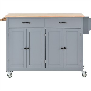 Tramull Kitchen Island Cart, Solid Wood Top, 4-Door Cabinet & 2 Drawers, Locking Wheels, Spice/Towel Racks - 1 of 4