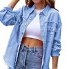 Clearlove Womens Denim Jacket Coat Distressed Jean Jackets Button Up Vintage Western Trucker Jacket Frayed Hem Pockets - 2 of 4