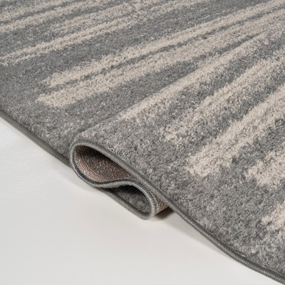 Gray and Cream Striped Synthetic Runner Rug, 2'-2" X 8'
