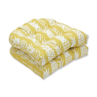 2pk Pineapple Wicker Outdoor Seat Cushions Yellow - Pillow Perfect