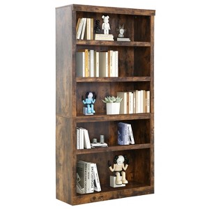 FDW Industrial-Style 5-Tier Bookshelf Wood Bookcases Perfect for Home Office Living Room, Brown - 1 of 4