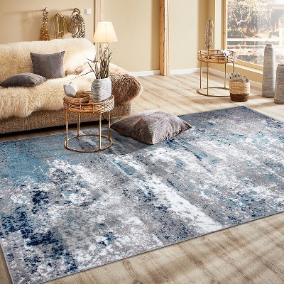 Blue and Gray Abstract 4' x 6' Stain-Resistant Area Rug