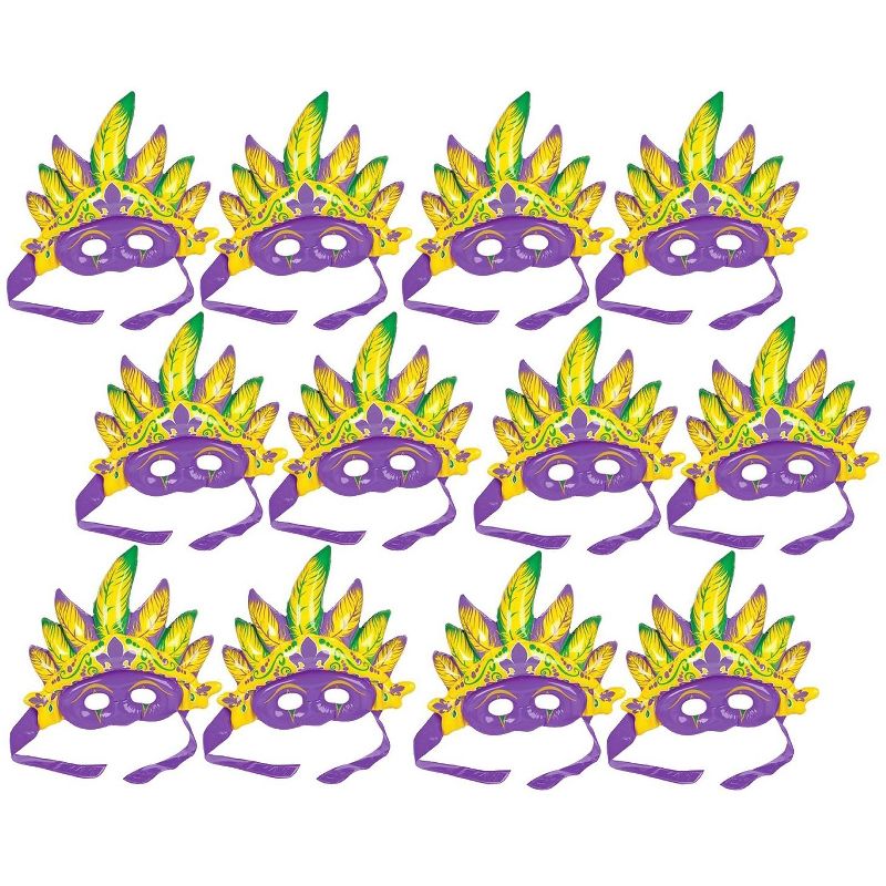 KOVOT Set of 12 Inflatable Mardi Gras Masks | 12" Inflatable Mask for Carnivals and Dress-Up, 1 of 3