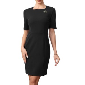 INSPIRE CHIC Women's Square Neck Short Sleeve Work Business Casual Sheath Mini Dresses - 1 of 4