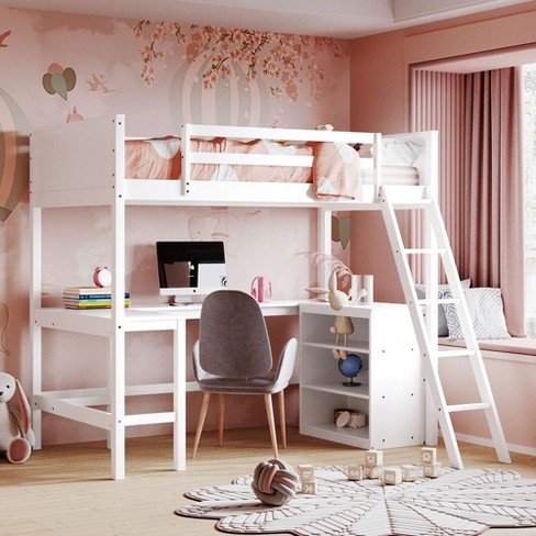 White wood hot sale twin loft bed