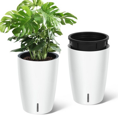 Tall Planter Set of 2, Self Watering Pots Indoor & Outdoor, Large Flower Pot with Water Level Monitor, for Patio, Porch, Living Room, Home Office