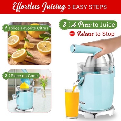 Blue Electric Citrus Juicer with Stainless Steel Lever and Reverse Function