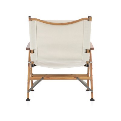 Las Palmas Beige Canvas and Wood Outdoor Folding Chair