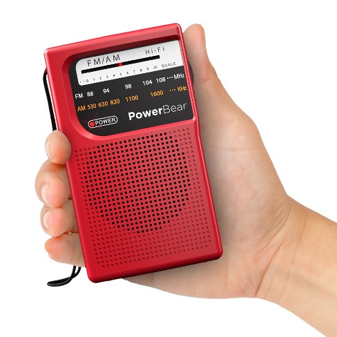 Vondior AM FM 2 AA Battery Operated Portable Pocket Radio Longest Lasting  Transistor, Red 