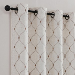 Kate Aurora 1 Piece Vienna Lux Embroidered Linen Blend Semi Sheer Grommet Window Curtain Panel - 84 in. Long - 1 of 4