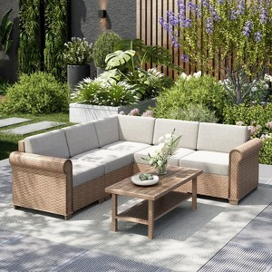 Captiva Designs Large Outdoor Patio Sectional Sofa Wicker Furniture Conversation Set with Cushions - 1 of 4