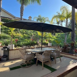 PURPLE LEAF 14ft Patio Market Umbrella and Base Double-Sided Rectangle Outdoor Table Sun Umbrellas with Crank - 1 of 4