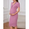 Women's 2025 Maternity Dress Long Sleeve/Short Sleeve V Neck Midi Dress Slim Fit Bodycon Sweater Dress for Photoshoot Baby Shower - 4 of 4
