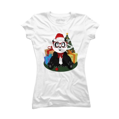 Junior's Design By Humans Christmas - Panda Nerd By Adamzworld T-Shirt