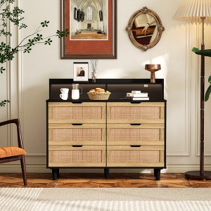 43.31"6-Drawers Rattan Storage Cabinet Rattan Drawer with LED Lights and Power Outlet - 1 of 4