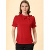 INSPIRE CHIC Women's Bow Tie Neck Solid Color Elastic Cuffs Elegant Office Short Sleeve Blouse - 2 of 4