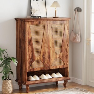 ORRD Rattan Shoe Cabinet with Ventilated Doors, 5-Tier Natural Wood Storage Organizer, 350lb Top & Adjustable Shelves for Entryway, Hallway - 1 of 4