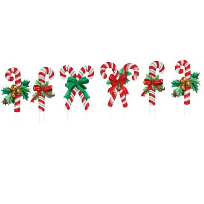 Collections Etc Candy Cane Outdoor Christmas Yard Stakes - Set of 6