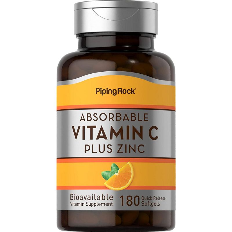 Piping Rock Absorbable Vitamin C Plus Zinc | 180 Softgels, 1 of 2