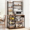 Baker Rack with Power Outlet, Kitchen Bakers Rack with 2 Wire Basket, Microwave Stand with Large Open Storage Shelves - 3 of 4