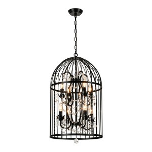 LLHZSY Vintage Industrial Birdcage Crystal Chandelier with Black Metal Cage and Crystal Accents - W17.72" - 1 of 4