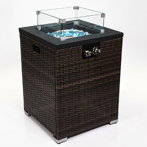 Mondawe Outdoor Wicker Fire Pit Pillar, 40,000 BTU, With Glass Windproof Cover - 1 of 4