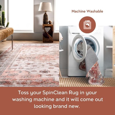 4' x 6' Orange and White Medallion Washable Synthetic Rug